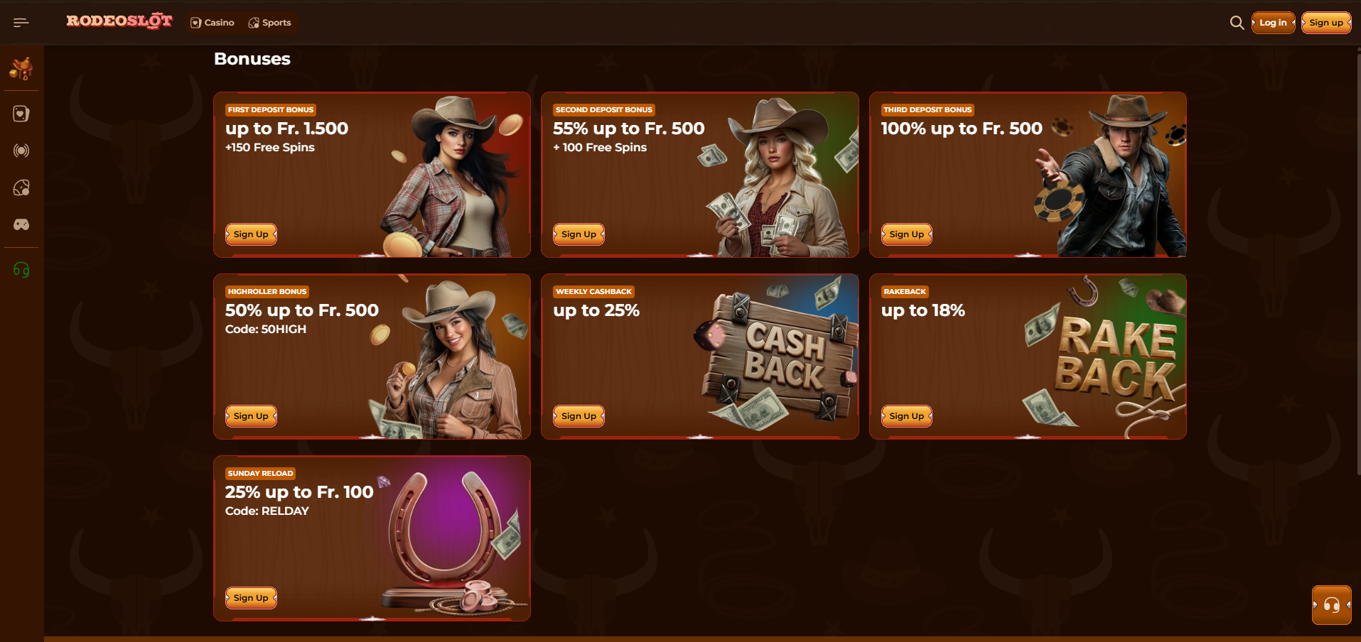 RodeoSlot bonus page screenshot